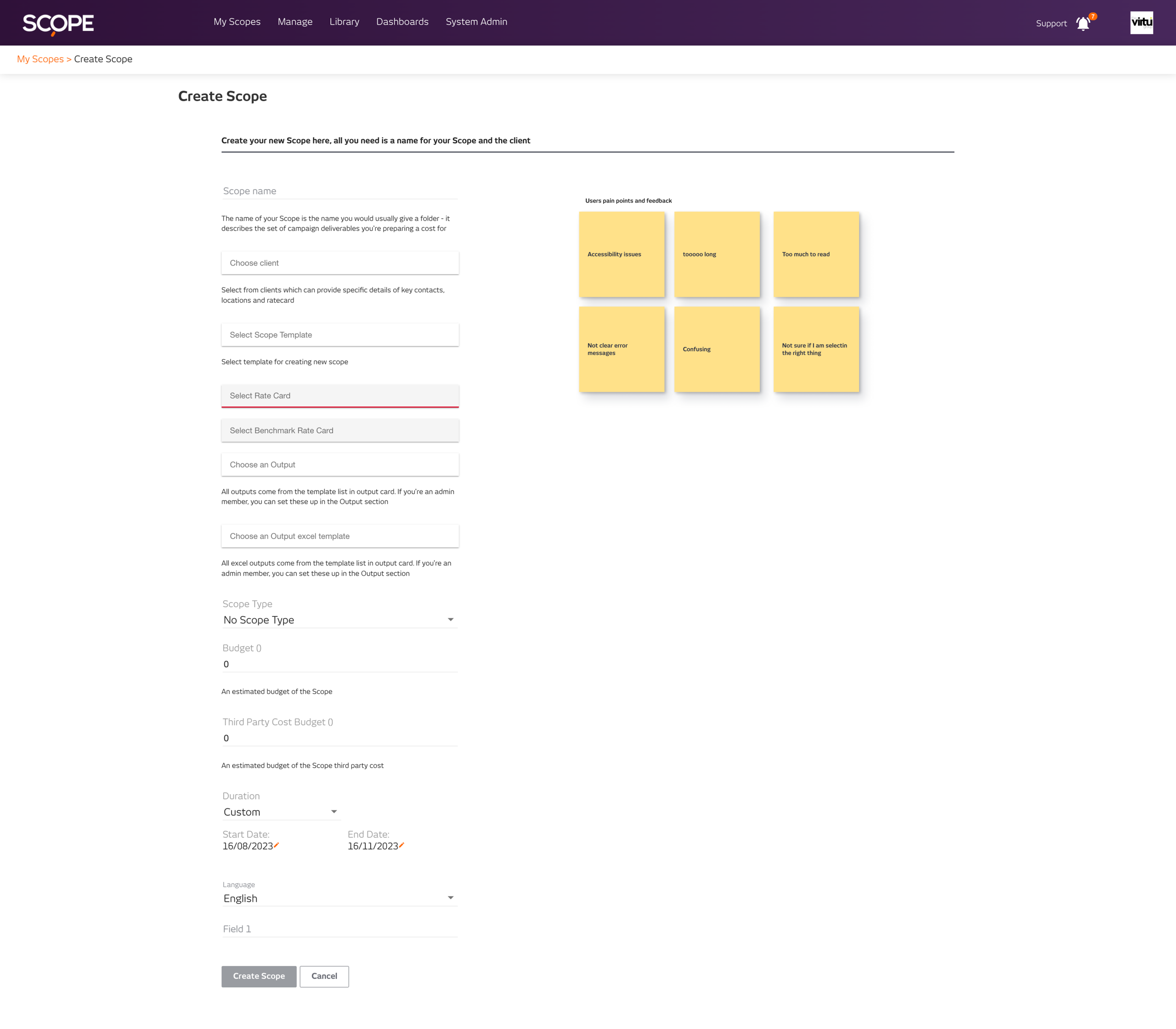 Create Scope Original form