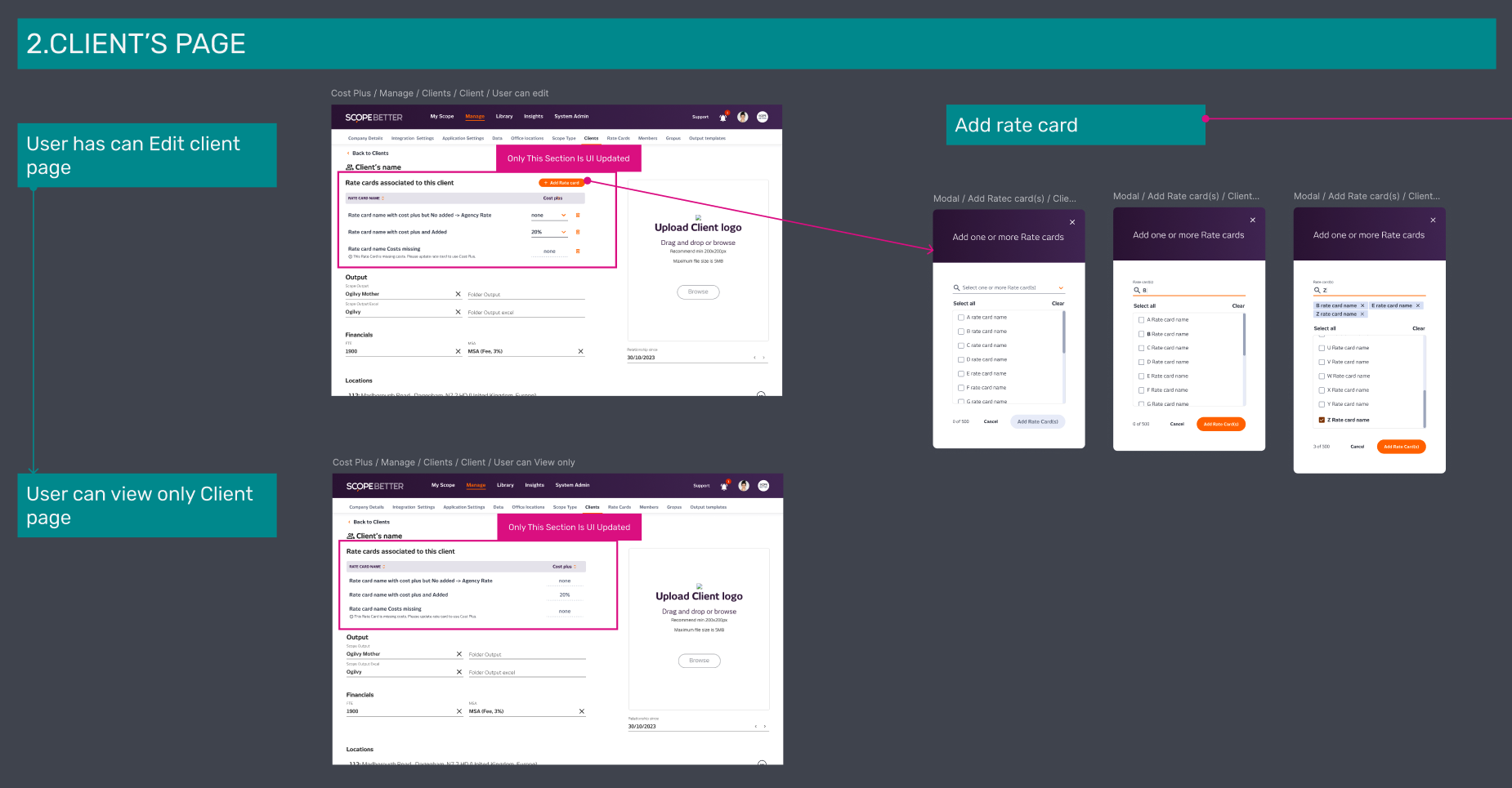Cost plus integration on clients pages