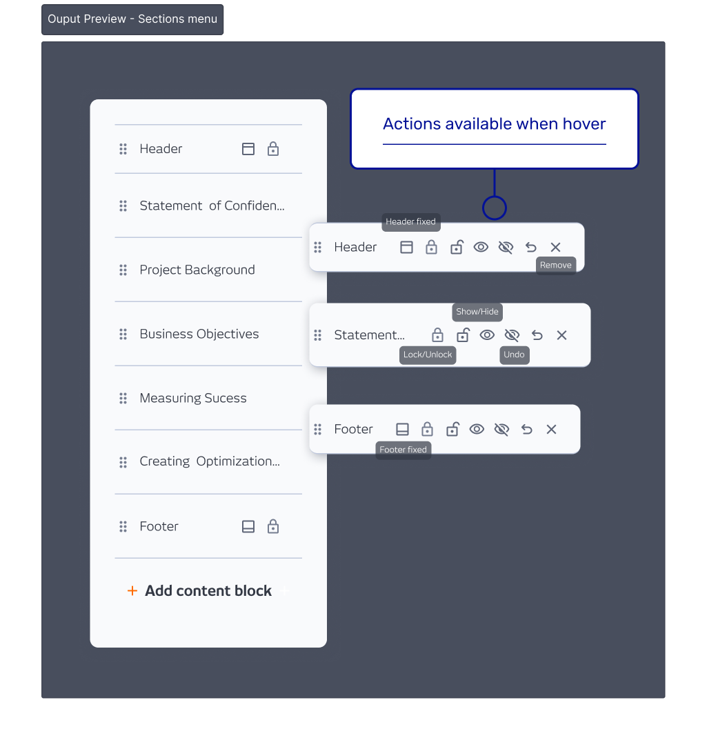 Ouput Preview – Sections menu