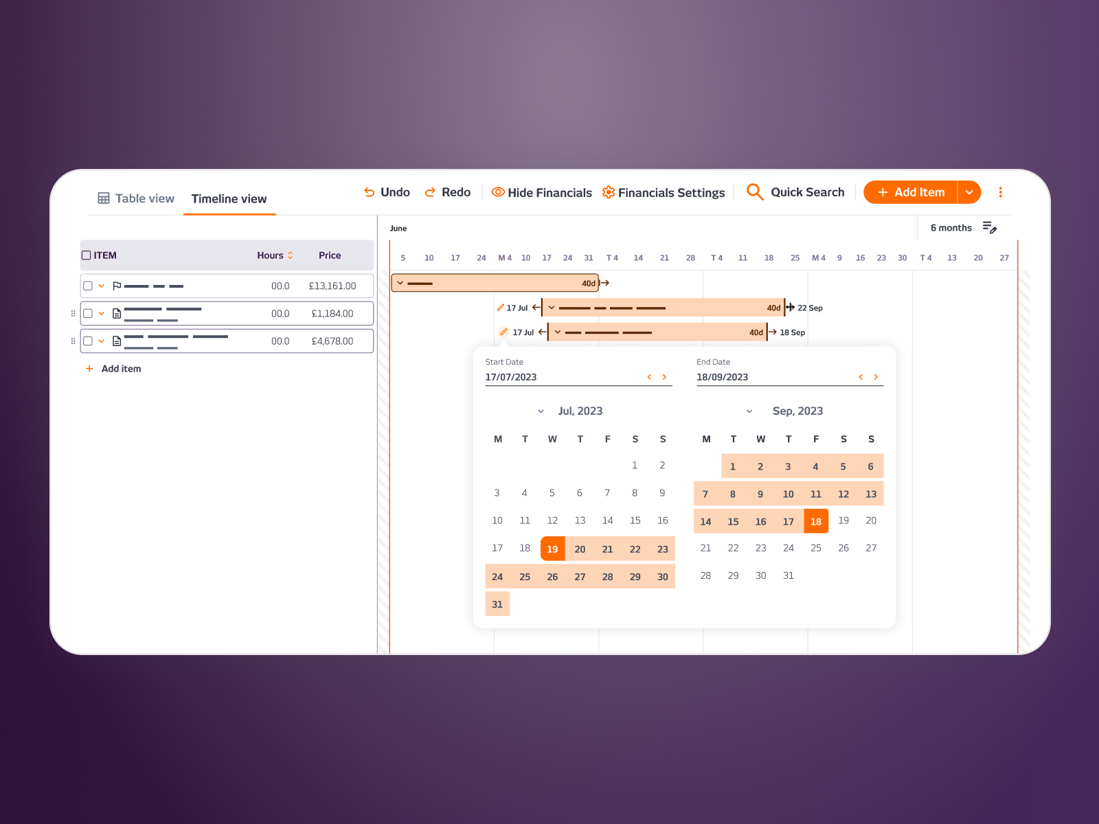 Agencies always work against the clock. Scope by Timeline gave them a way to plan and price a project visually, translating the existing scope table into an editable Gantt-style view that updated in real time.