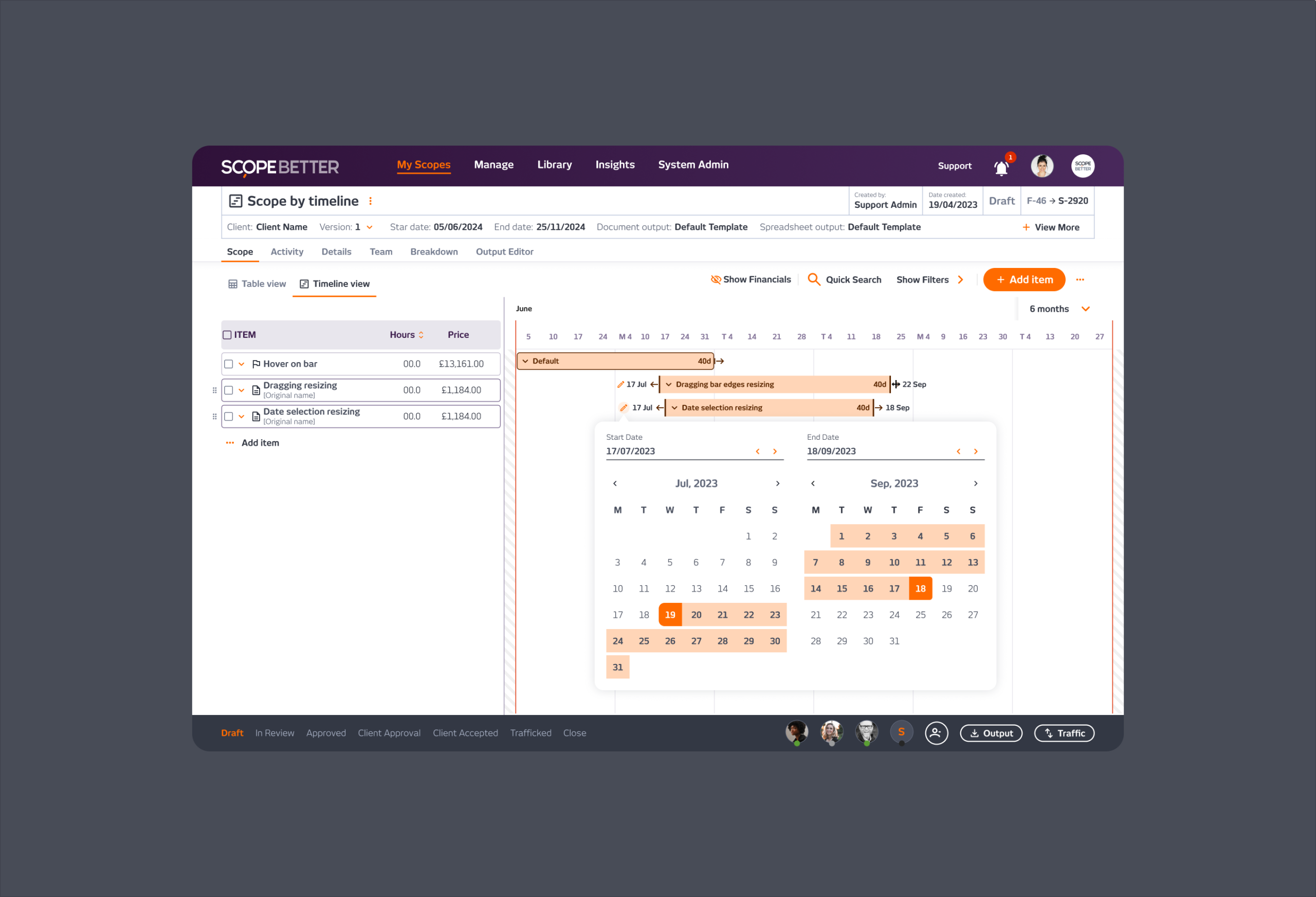 Scope by Timeline – view – edit time bars